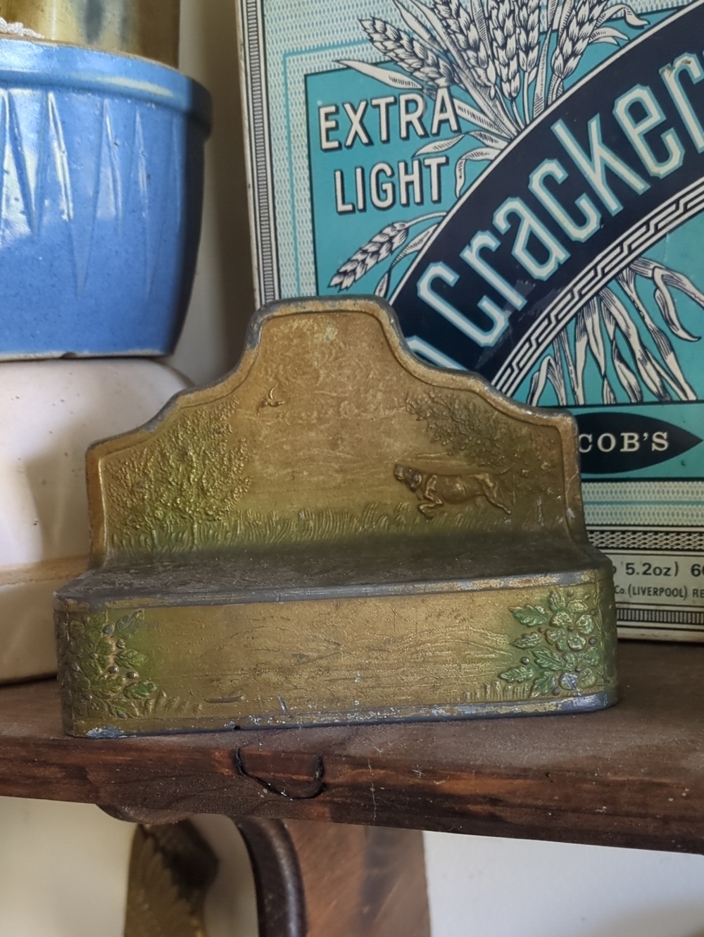 Antique Kronheim & Oldenbush Metal Bookend Doorstop Hunting Scene Cottagecore
